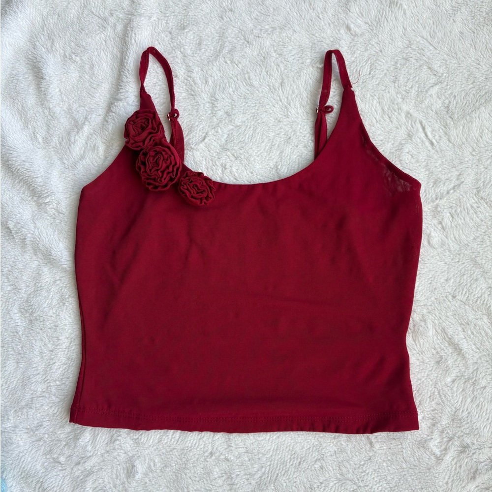 Elegant Red Women's Top with Roses